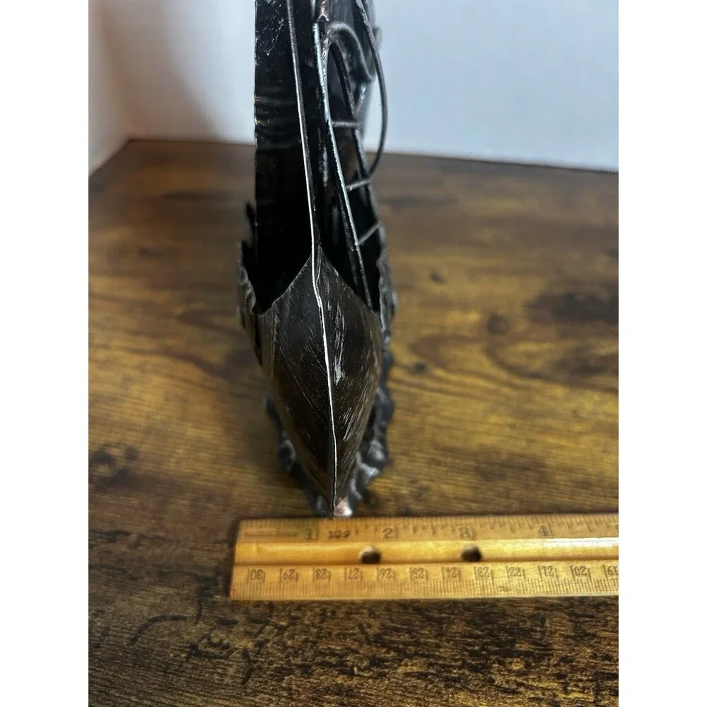 Vintage Black Metal Viking Ship Sculpture Nordic Dragon Boat Home Decor 9.5 Inch